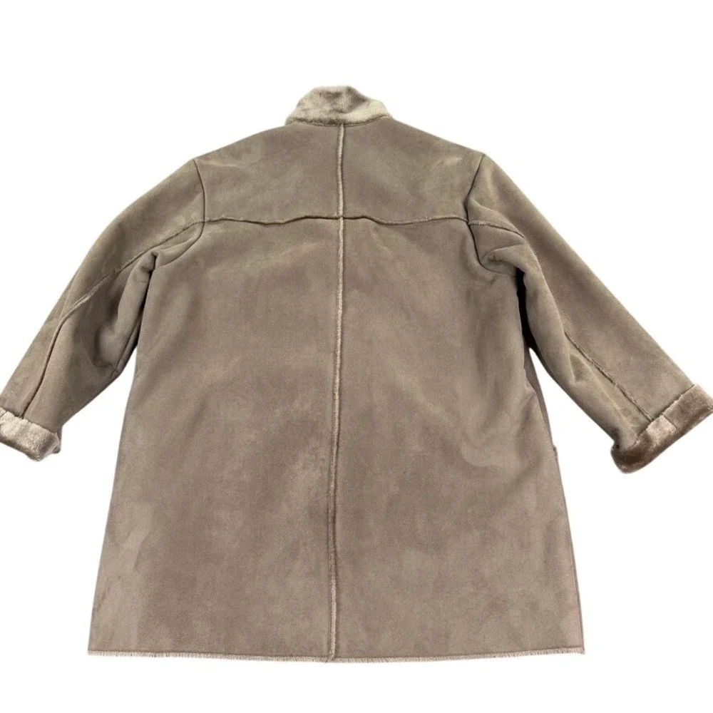 Jones New York Faux Shearling Coat Women XL Greenish Gray Suede Look Winter Coat